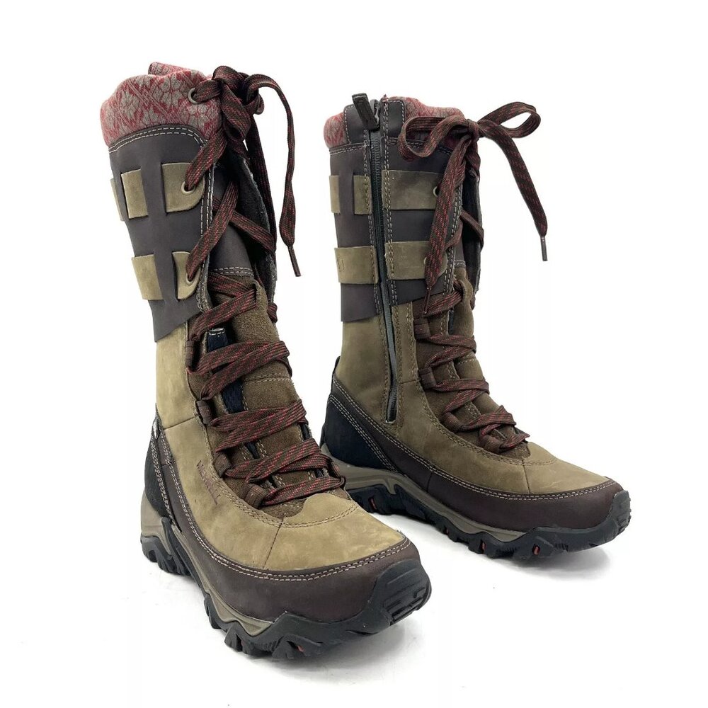 Merrell Polarand Rove Peak Waterproof Brown Leather Winter Snow Boots Women's 7